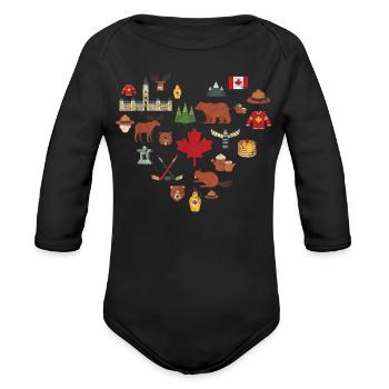 Maple Canada Winter Montage - Organic Long Sleeve Baby Bodysuit - black - Front