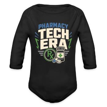Pharmacy Technician Pharmacy Tech CPhT Rx Gift - Organic Long Sleeve Baby Bodysuit - black - Front