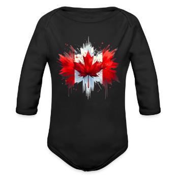 Maple Splash Canadian Flag - Organic Long Sleeve Baby Bodysuit - black - Front