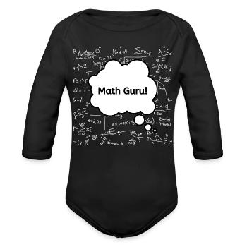 Math Guru Chalkboard - Organic Long Sleeve Baby Bodysuit - black - Front
