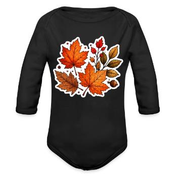 Autumn Maple Leaves Watercolor - Organic Long Sleeve Baby Bodysuit - black - Front
