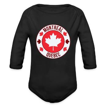 Montreal Maple Crest Emblem - Organic Long Sleeve Baby Bodysuit - black - Front