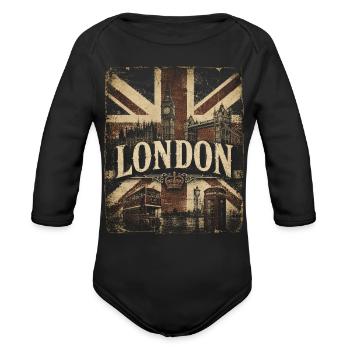 london flag  - Organic Long Sleeve Baby Bodysuit - black - Front
