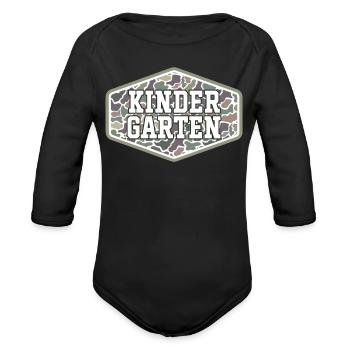 Camo Back to School Boys Old Camo Kindergarten - Organic Long Sleeve Baby Bodysuit - black - Front