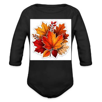 Autumn Maple Leaves in Vivid Palette - Organic Long Sleeve Baby Bodysuit - black - Front