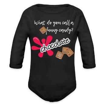 Funny Chocolate Candy Pun Shirt - Organic Long Sleeve Baby Bodysuit - black - Front