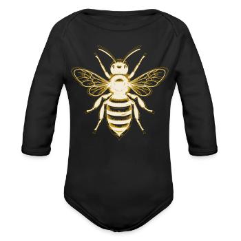 Vintage Honey Bee Badge T-Shirt (White Edition) - Organic Long Sleeve Baby Bodysuit - black - Front