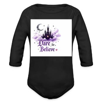 Dare to Believe: Moonlit Castle Dream - Organic Long Sleeve Baby Bodysuit - black - Front