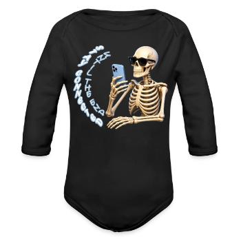 Funny Skeleton With Smartphone - Organic Long Sleeve Baby Bodysuit - black - Front