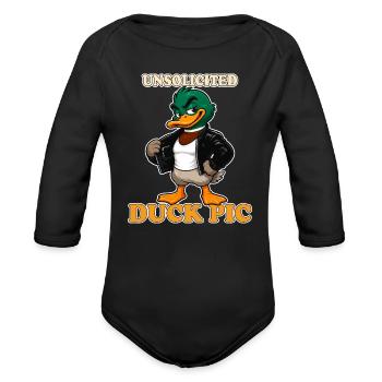 Unsolicited Duck Pic | Funny Mallard Duck Pun - Organic Long Sleeve Baby Bodysuit - black - Front