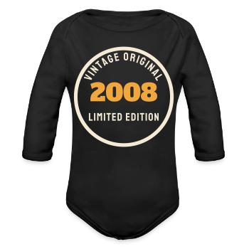 2008 Seal - 18th Birthday Born in 2008 Funny - Organic Long Sleeve Baby Bodysuit - black - Front