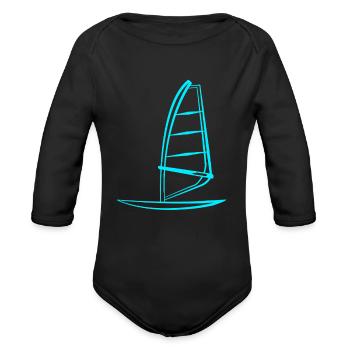 Windsurfing Water Sports Surfer - Organic Long Sleeve Baby Bodysuit - black - Front