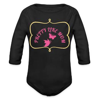 Pretty Like Mom Pink Butterfly Frame - Organic Long Sleeve Baby Bodysuit - black - Front