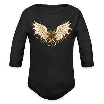 Holly Winged Halo Ornament - Organic Long Sleeve Baby Bodysuit - black - Front