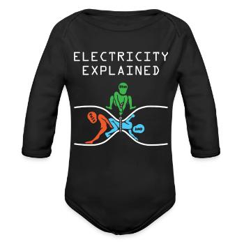 Electronic Physics Science Teacher Proton Neutron - Organic Long Sleeve Baby Bodysuit - black - Front