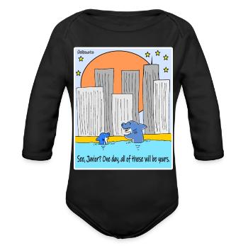 Shark Cartoon Satirical Climate Sketch Design - Organic Long Sleeve Baby Bodysuit - black - Front