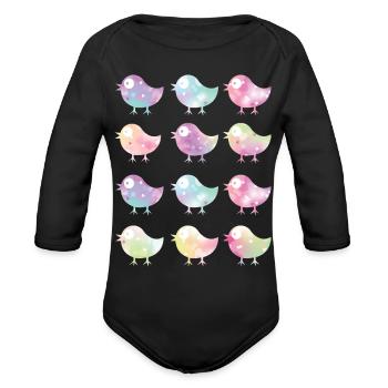 Pretty Birds - Organic Long Sleeve Baby Bodysuit - black - Front
