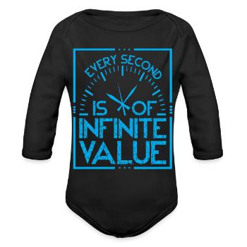 Every Second Is Of Infinite Value Typography - Organic Long Sleeve Baby Bodysuit - black - Front
