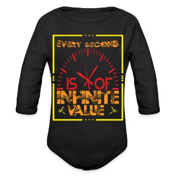 Every Second Is Of Infinite Value Typography - Organic Long Sleeve Baby Bodysuit - black - Front