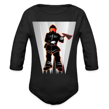 fireman back service gift idea - Organic Long Sleeve Baby Bodysuit - black - Front