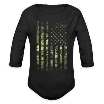 Camo flag - Organic Long Sleeve Baby Bodysuit - black - Front
