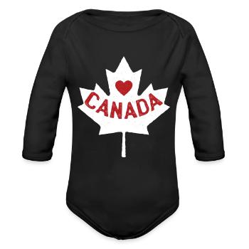 Maple Leaf Heart Canadian Gifts Canada - Organic Long Sleeve Baby Bodysuit - black - Front