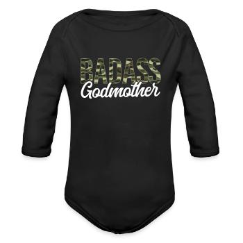 Badass Godmother Camouflage Camo - Organic Long Sleeve Baby Bodysuit - black - Front