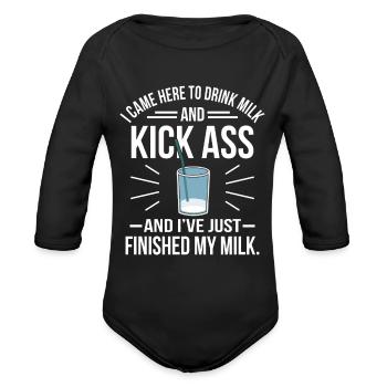 milk - Organic Long Sleeve Baby Bodysuit - black - Front