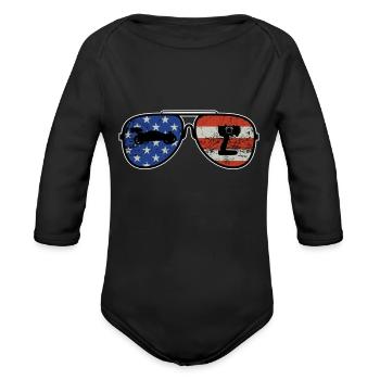 American Flag with RC Car and remote control - Organic Long Sleeve Baby Bodysuit - black - Front