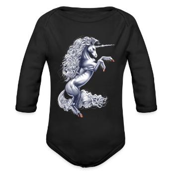 Mythical Magical Unicorn - Organic Long Sleeve Baby Bodysuit - black - Front