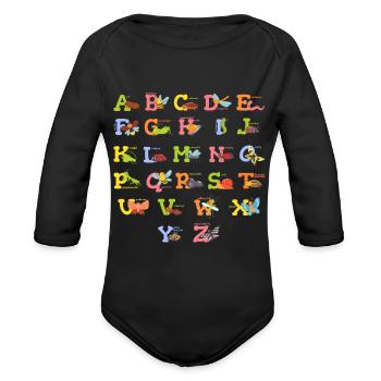 Insects Alphabet Learning Boys Girls ABCs Insects - Organic Long Sleeve Baby Bodysuit - black - Front