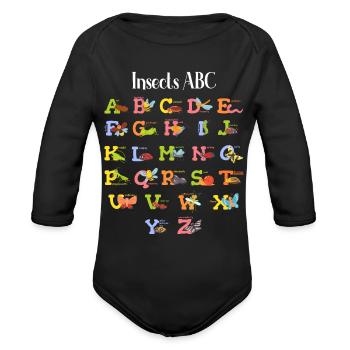 Insects Alphabet Learning Boys Girls ABCs Insects - Organic Long Sleeve Baby Bodysuit - black - Front