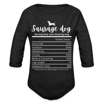 Sausage Dog Nutrition Values Stubborn Dachshund - Organic Long Sleeve Baby Bodysuit - black - Front