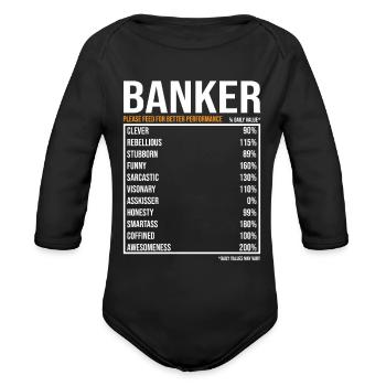 Banker Daily Value funny Banker - Organic Long Sleeve Baby Bodysuit - black - Front