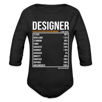Designer Daily Value funny Designer - Organic Long Sleeve Baby Bodysuit - black - Front