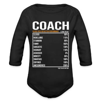 Coach Daily Value funny Coach - Organic Long Sleeve Baby Bodysuit - black - Front