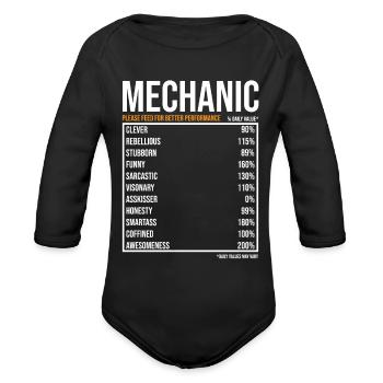 Mechanic Daily Value funny Mechanic - Organic Long Sleeve Baby Bodysuit - black - Front