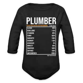 Plumber Daily Value funny Plumber - Organic Long Sleeve Baby Bodysuit - black - Front