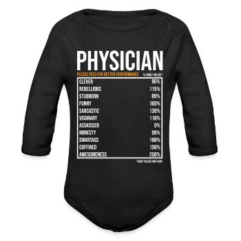 Physician Daily Value funny Physician - Organic Long Sleeve Baby Bodysuit - black - Front