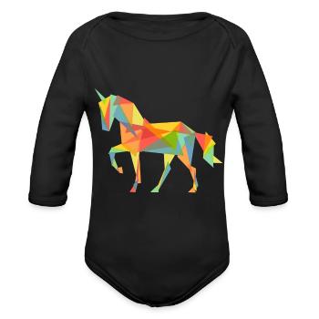 Fractal Geometric Unicorn - Organic Long Sleeve Baby Bodysuit - black - Front
