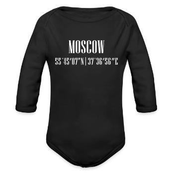 City Coordinates Moscow - Organic Long Sleeve Baby Bodysuit - black - Front