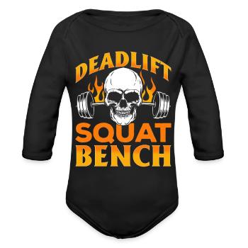 Weightlifting Men Squat Bench Deadlift - Organic Long Sleeve Baby Bodysuit - black - Front