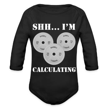 Bench Weightlifter Squat Barbell Humor - Organic Long Sleeve Baby Bodysuit - black - Front