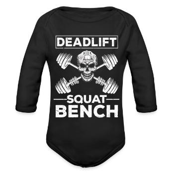 Squat Bench Deadlift Gym Workout - Organic Long Sleeve Baby Bodysuit - black - Front