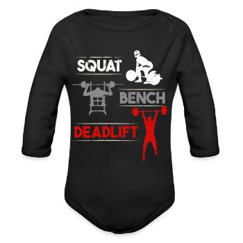 Gym Workout Squat Bench Deadlift - Organic Long Sleeve Baby Bodysuit - black - Front