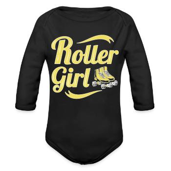 Roller Girl Roller Skating - Organic Long Sleeve Baby Bodysuit - black - Front