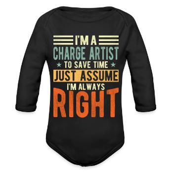 Charge Artist - Organic Long Sleeve Baby Bodysuit - black - Front