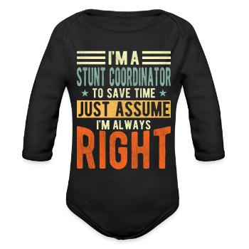 Stunt Coordinator - Organic Long Sleeve Baby Bodysuit - black - Front