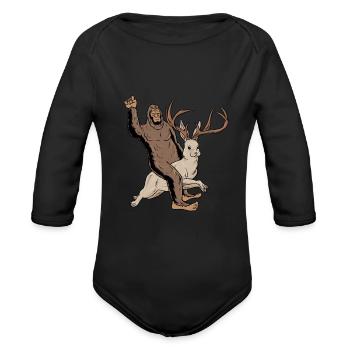 Cryptozoology Cryptid Design Bigfoot riding on - Organic Long Sleeve Baby Bodysuit - black - Front