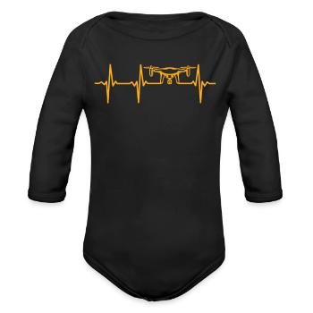 Drone Pilot Drone Heartbeat Quadcopter Drone - Organic Long Sleeve Baby Bodysuit - black - Front
